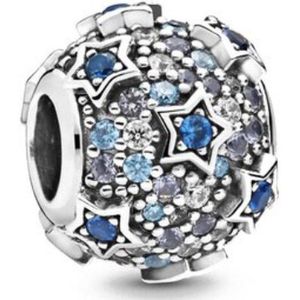 Fler® | Zilveren Bedels | Bedel Verhoogde Sterren | Kristal | Past op populaire bedel armbanden | armbandbedel | Bedels Charms Beads