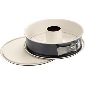 Springvorm 28 cm met platte en buisbodem - bakvorm met lekbescherming en ILAG anti-aanbaklaag - crème/antraciet.