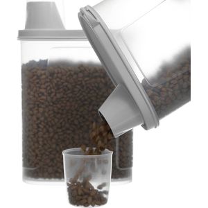 Goodivery ® Set van 2 luchtdichte hondenvoer, voorraadcontainers, waterdichte bewaardoos voor kattenvoer met maatbeker, voercontainer, opslag, 2300 ml (2 stuks, grijs)