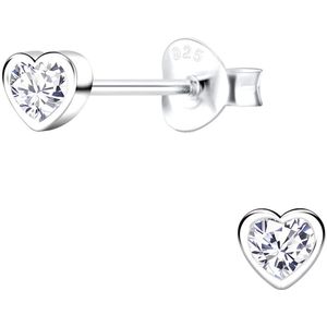 Joy|S - Zilveren petit hartje oorbellen - 4 mm - zirkonia - oorknopjes voor kinderen