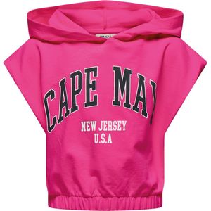 ONLY KOGAMANDA HOOD UB SWT Meisjes T-shirt - Raspberry RosePrint:CAPE MAY - Maat 122/128