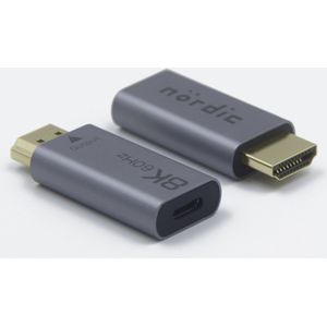 NÖRDIC USBC-N1301 USB-C naar HDMI 2.1 Adapter - 8K60Hz - Thunderbolt 4 - Mat Grijs