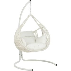 J-Line Hangstoel+Kussen Ares Touw/Metaal Wit