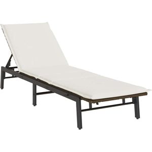 vidaXL - Ligstoel - met - kussen - bruin - polyrotan