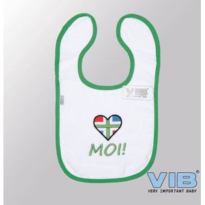 VIB® - Slabbetje Luxe velours - Moi (Groningen) (Wit-Groen) - Babykleertjes - Baby cadeau