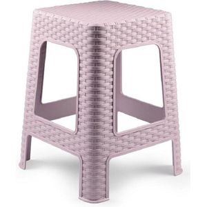 Plasticforte zit/bijzet krukje - Rotan line - roze - kunststof - 28 x 28 x 45 cm - opstapje