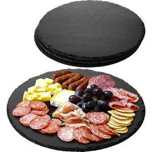 Navaris 4x serveerplateau van natuurlijk leisteen - Rond Ø28 cm - Borrelplank met beschermende anti-kraslaag - Als kaasplank vleesplank of tapasplank