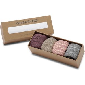 GoBabyGo Combo Box - katoen antislip sokjes / Dusty Rose, Misty Plum, Grey Melange, Sand - 1-2y / 20-22