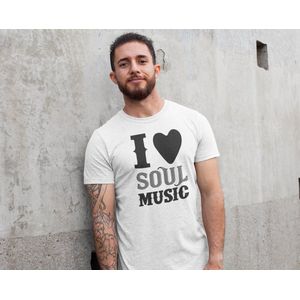 Rick & Rich - T-Shirt I Love Soul Music - T-shirt met opdruk - T-shirt Muziek - Tshirt Music - Wit T-shirt - T-shirt Man - Shirt met ronde hals - T-Shirt Maat S