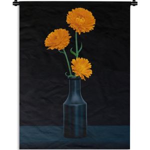 Wandkleed - Wanddoek - Vaas - Bloemen - Oranje - 150x200 cm - Wandtapijt