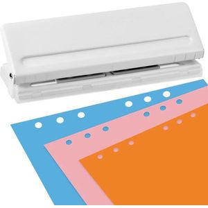 Kantoorperforator 6-vaks A4 A5 A6 B7 metaal wit - kleine perforator 6 gaten voor DIN A5 papier - 6-vaks perforator voor 8 vellen
