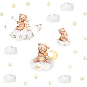 Muurstickers Beer en Konijn - schattig voor babykamers - 5 stuks - pastel kleuren