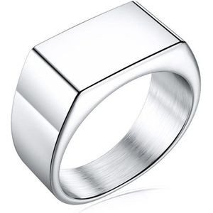 Zegelring Heren Zilver kleurig - Staal - Ring Ringen - Cadeau voor Man - Mannen Cadeautjes