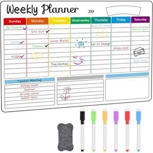 Magnetische whiteboardkalender, A3 magnetische koelkastkalender, weekplanner, whiteboard, wekelijkse gezinsplanner, whiteboardkalender voor koelkast voor volwassenen en kinderen, met 6 markers