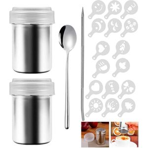Koffie- en Cacaostrooier Set met Roestvrijstalen Accessoires voor Decoratieve Kunst