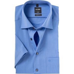 OLYMP Luxor modern fit overhemd - korte mouw - midden blauw - Strijkvrij - Boordmaat: 41