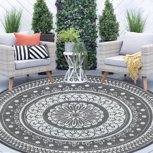 Waterdicht Ronde Buitentapijten 180 cm - Omkeerbare Campingmat voor Tuin en Terras