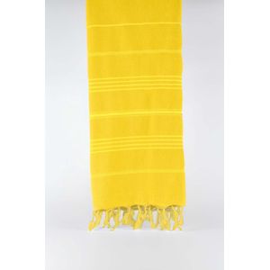 uit Turkije By Aquatolia Hamamdoek Kadyanda met Witte Strepen - 100% Zacht Katoen - Strandlaken - Handdoek - Geel - 100cm x 180cm - Originele hamamdoek uit Turkije