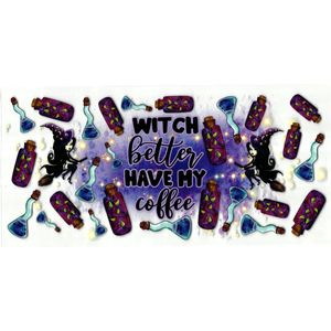 UV DTF cup sticker - stickers - beker - cup - koffie - thee - drinkbeker - sticker - uv sticker - hobby - stikker - zelfklevende sticker - leuk voor op drinkbeker - te beplakken op alle objecten - heks - coffee - witch