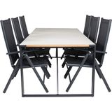 Texas tuinmeubelset tafel 100x200cm en 6 stoel Break zwart, grijs, naturel.