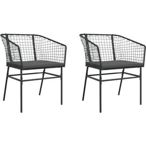 vidaXL Tuinstoelen - Set van 2 - Met kussens - Zwart Tuinstoel - Zwarte Tuinstoel - Lounge Stoel - Buitenstedelijke Meubels - Tuinset