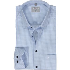 MARVELIS comfort fit overhemd - popeline - lichtblauw met wit geruit - Strijkvrij - Boordmaat: 47
