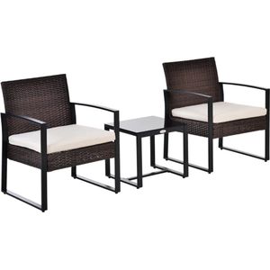 LBB Balkonset 2 personen - Tuinset - Bistroset - Bruin - 3 delig - Tuintafel en 2 stoelen - 2 personen - Gecoat staal - Onderhoudsvrij staal