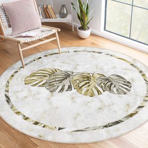 Abstract Gebied Rond Tapijt Groen Bladeren Vreemde Vormen Beige Groen Tapijt Antislip Tapijt Kleurrijk Bladeren Tapijt Decor Woonkamer Tapijt Modern Tapijt Luxe Tapijt