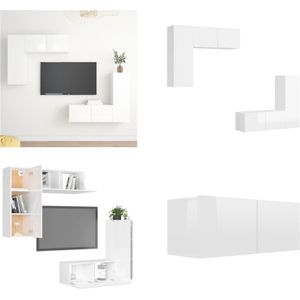 vidaXL 4-delige Tv-meubelset spaanplaat hoogglans wit - Tv-kastenset - Tv-kastensets - Tv-kasten - Tv-meubelset