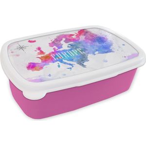 Broodtrommel Roze - Lunchbox - Brooddoos - Kleuren - Waterverf - Europa - 18x12x6 cm - Kinderen - Meisje