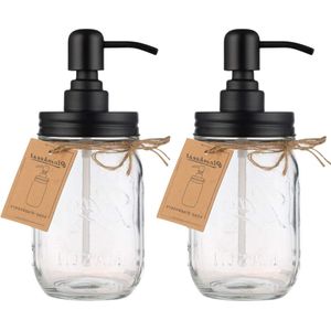 16oz Clear Glass Mason Jar Soap Dispenser - Stainless Steel Pump - Bathroom and Kitchen Decor - 2-Pack