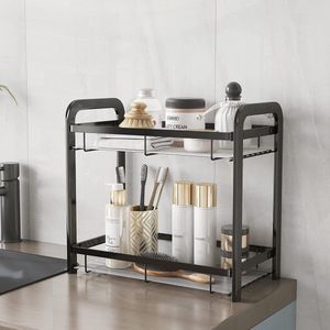 Kruidenrek Spice Organizer 2 Tier Badkamer Organizer Parfum Organizer (roestvrij staal zwart)