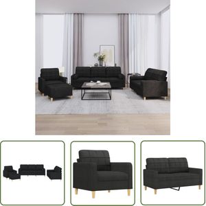The Living Store 4-delige Loungeset met kussens stof zwart - Loungeset - Zitzitting - Buitenmeubel - Loungehoek - Tuinset