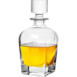 Glazen karaf met luchtdichte geometrische stop - Whiskykaraf voor wijn, Bourbon, cognac, sterke drank, sap, water, mondwater, loodvrij glas (24 oz)