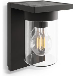 Calex Asti Solar Wandlamp - Tuinverlichting op Zonne-energie - Buitenlamp met Bewegingssensor - Warm Wit Licht - Zwart
