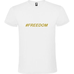 Wit  T shirt met  print van ""# FREEDOM "" print Goud size S