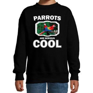 Dieren papegaaien sweater zwart kinderen - parrots are serious cool trui jongens/ meisjes - cadeau papegaai/ papegaaien liefhebber - kinderkleding / kleding 98/104