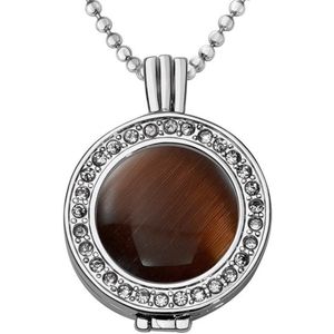 Quiges - Munthouder met Ketting en Munt 25mm Cat's Eye Bruin - Zilverkleurig met Zirkonia - EPRHZ732