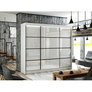 Peak III schuifkast Wit + witte lacobel + zwarte stijl 250 Arton
