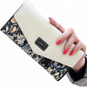 LOUZIR Dames Portemonnee - Clutch – Zwart Blauw PU-leer Design portemonnee voor 12 pasjes en 5 opbergvakjes