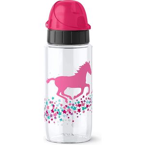 Drink2Go Tritan drinkfles, 0,5 liter, autoclose-kindersluiting, 100% dicht, lekvrij, vaatwasmachinebestendig, BPA-vrij, roze paard