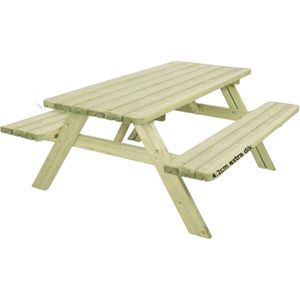 Rockwood® Picknicktafel Massief Grenen Luxe Superieur 1.80m met 2 rugleuningen