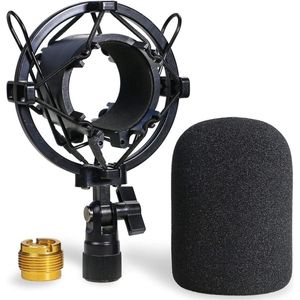 Famanu AT2020 Shock Mount met Pop Filter - Schuim Voorruit met Microfoonhouder Vermindert Trillingsgeluid en Blokkeert Plosives voor Audio Technica AT2020 AT2035 ATR2500 Condensatormicrofoon door