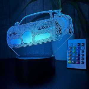 Klarigo® Nachtlamp – 3D LED Lamp Illusie – 16 Kleuren – Bureaulamp – Bugatti – Sportwagen – Nachtlampje Kinderen – Creative lamp - Afstandsbediening