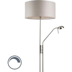 QAZQA Luxor - Moderne Dimbare Vloerlamp | Staande Lamp met flexarm met Dimmer met leeslamp - 1 lichts - H 1790 mm - Grijs - Woonkamer | Slaapkamer | Keuken
