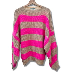 Lundholm Sweater Dames bruin roze gestreept - gebreide truien dames oversized trui dames knitted scandinavische trui dames | Lundholm Linköping collectie