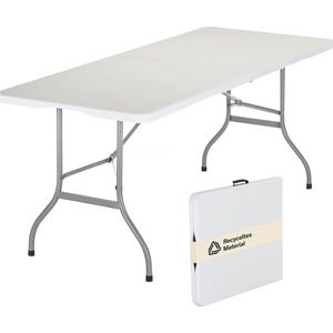 Skandika Masi Klaptafel – Tuintafel – Tuintafel met een draagvermogen tot 200 kg, geschikt voor 6-8 personen, gerecycled HDPE-materiaal, klaptafel, stalen frame, 180 cm - balkontafel, campingtafel – 180 x 74 x 74 cm (L x B x H) – wit