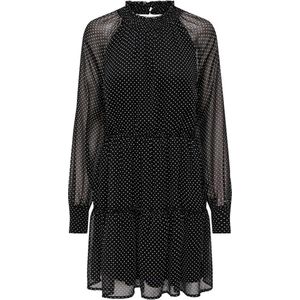 Only Jurk Onlisabella Ls Short Highneck Dress 15308982 Black/white Dots Dames Maat - S