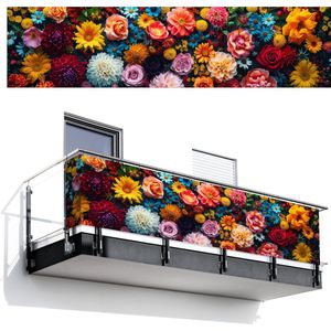 Balkonscherm 500x120 cm - Balkonposter Bloemen - Planten - Kleurrijk - Balkon scherm decoratie - Balkonschermen - Balkondoek zonnescherm
