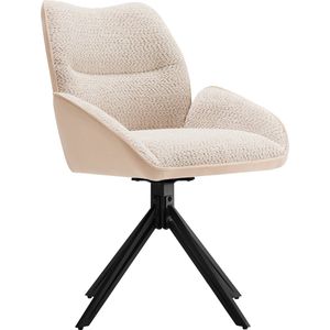 Merax 360° Draaiende Esszimmerstoelen Set van 4 - Luxe Sherpa Stof - Comfortabele Woonkamer Stoelen met Stabiel IJzeren Frame - Beige